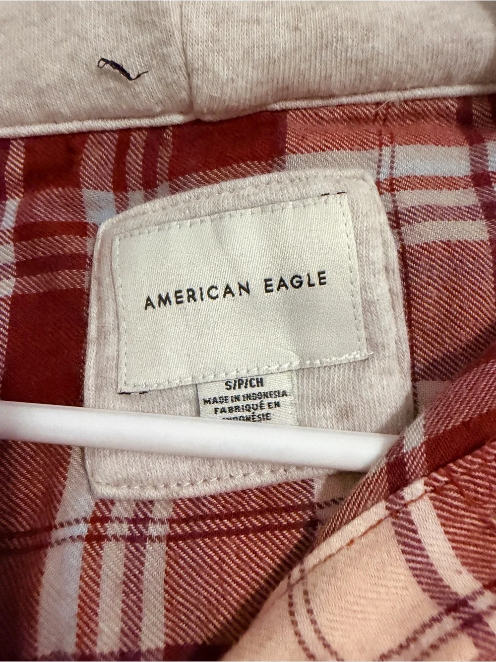 American Eagle Red Plaid Hooded Flannel Shirt